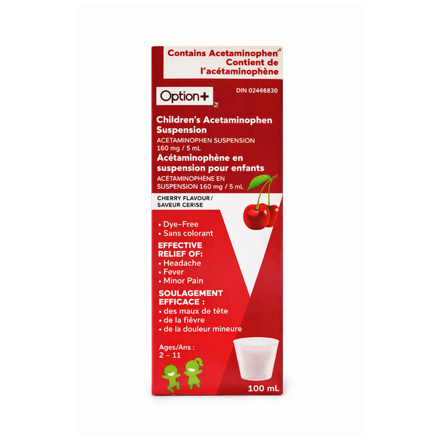 Option+ Children’s Acetaminophen Suspension, Cherry Flavour | 100 mL