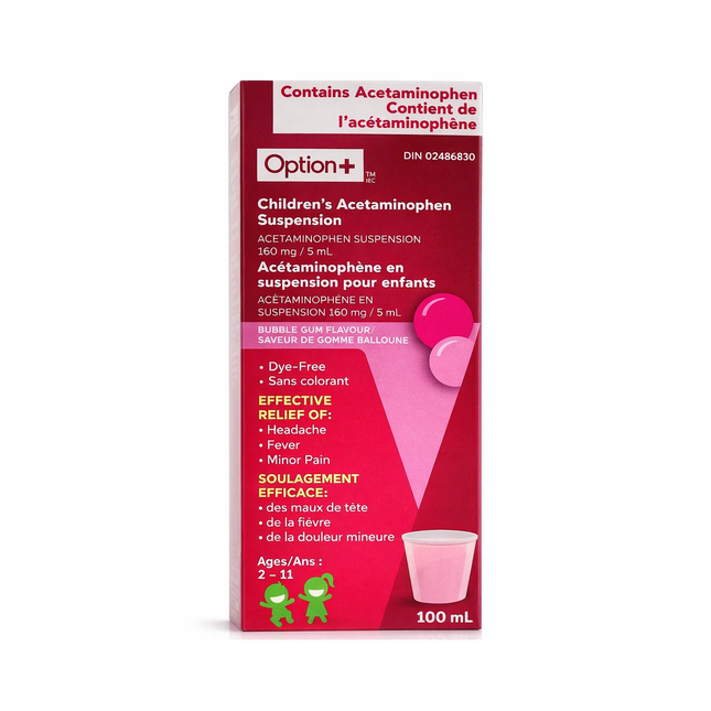Option+ Children’s Acetaminophen Suspension Bubble gum Flavour | 100 mL