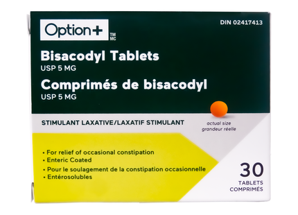 Option+ Stimulant Laxative Bisacodyl Tablets USP 5 mg | 30 Tablets