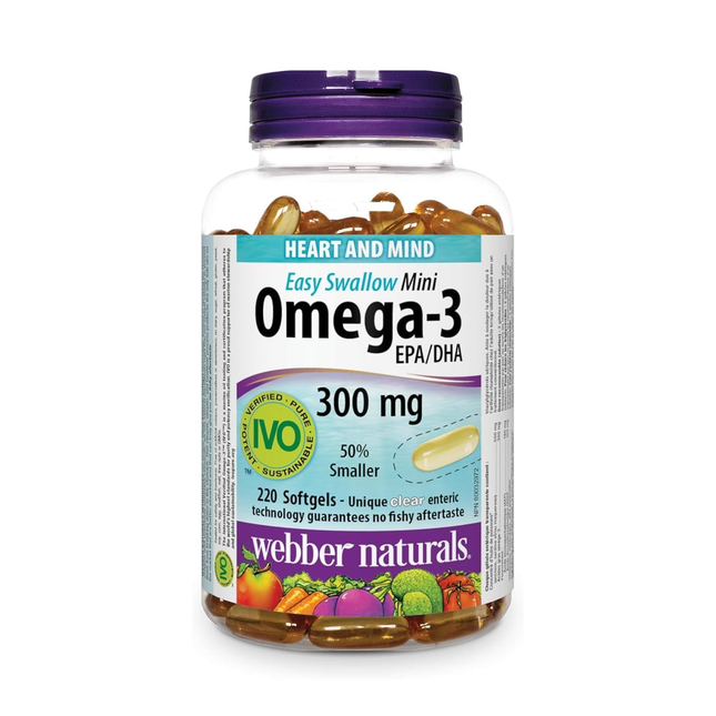 Webber Naturals - Omega-3 Mini 300 mg EPA/DHA Easy Swallow | 220 Clear Enteric Softgels
