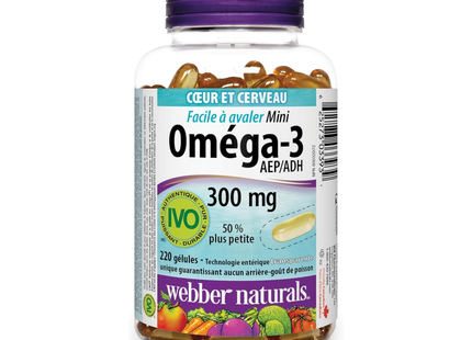 Webber Naturals - Omega-3 Mini 300 mg EPA/DHA Easy Swallow | 220 Clear Enteric Softgels