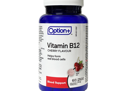 Option+ Vitamin B12 2500 mcg, Cherry Flavour | 60 Sublingual Tablets