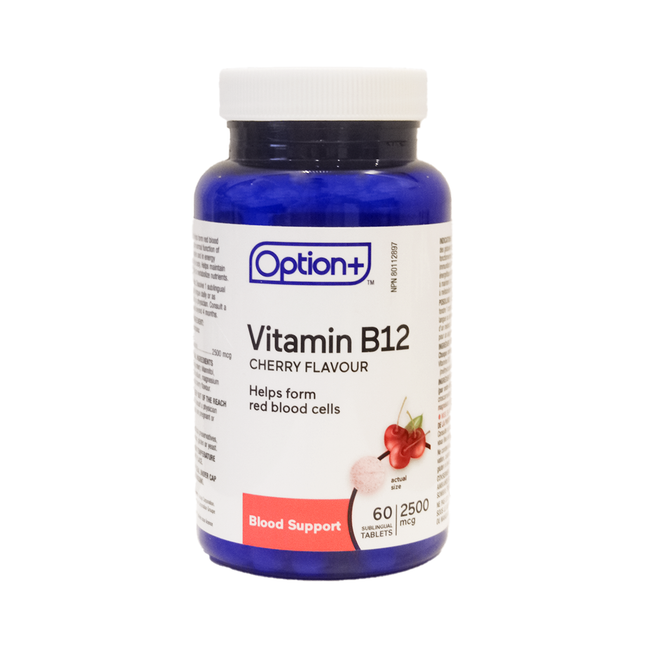 Option+ Vitamin B12, Cherry Flavour 2500 mcg | 60 Sublingual Tablets