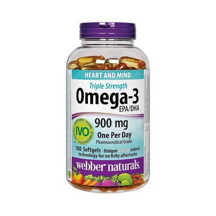 Webber Naturals - Oméga-3 triple concentration 900 mg EPA/DHA | 80 gélules molles entériques transparentes