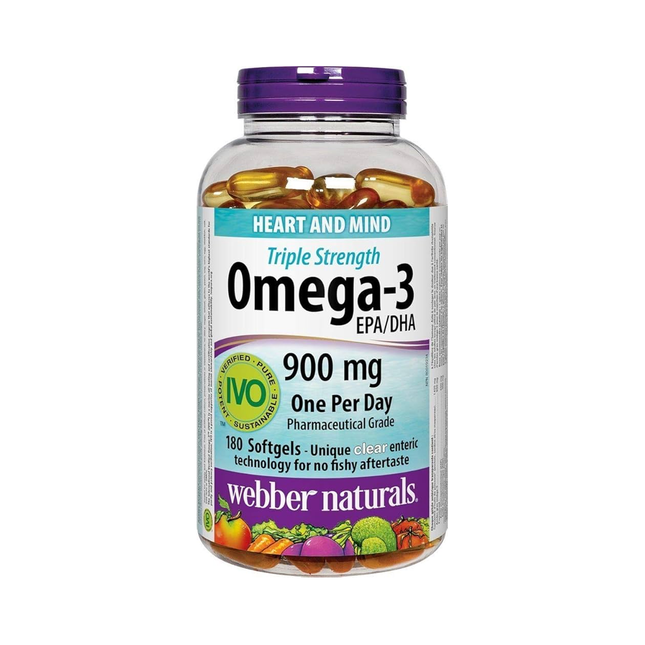 Webber Naturals - Oméga-3 triple concentration 900 mg EPA/DHA | 80 gélules molles entériques transparentes