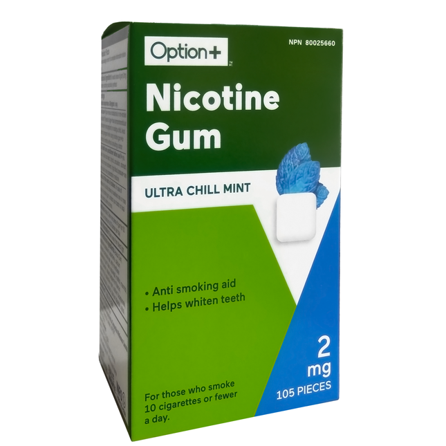 Option+ Gomme à la nicotine 2 mg, saveur menthe ultra rafraîchissante | 105 pièces