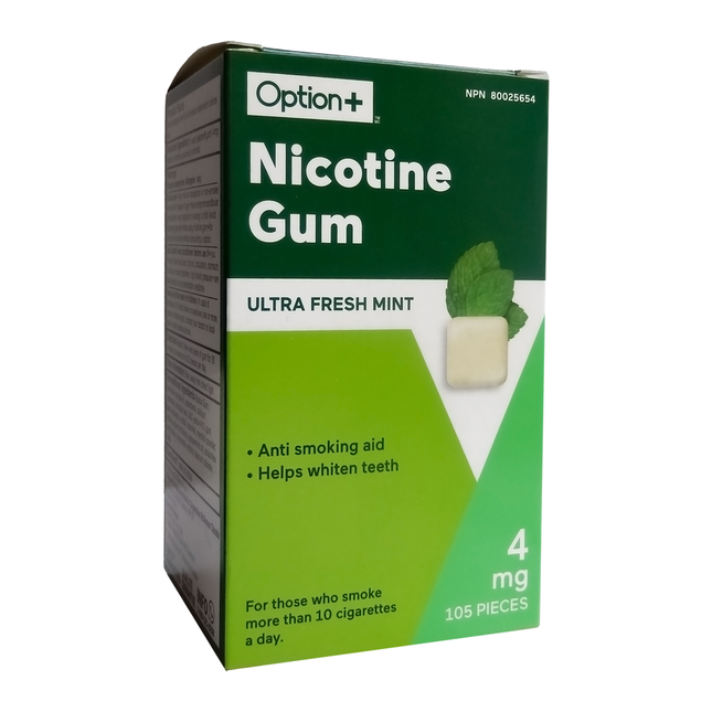 Option+ Gomme à la nicotine 4 mg, saveur menthe ultra fraîche | 105 pièces