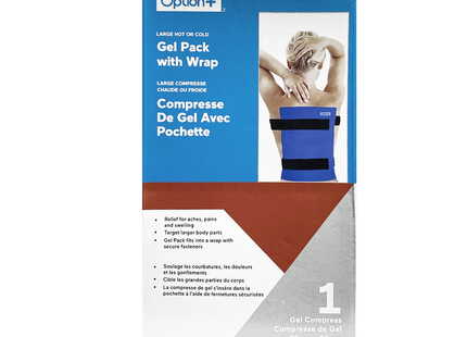 Option+ Grande compresse de gel chaude ou froide en tissu doux avec sangle | 25 cm x 38 cm