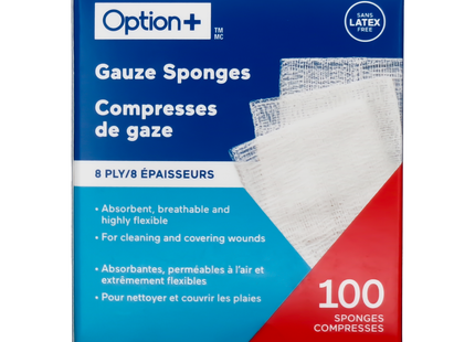 Option+ Gauze Sponges 8 Ply Latex Free | 100 Sponges
