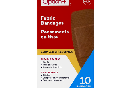 Option+ - Extra Large Flexible Fabric Bandages 10 cm x 5 cm | 10 Bandages