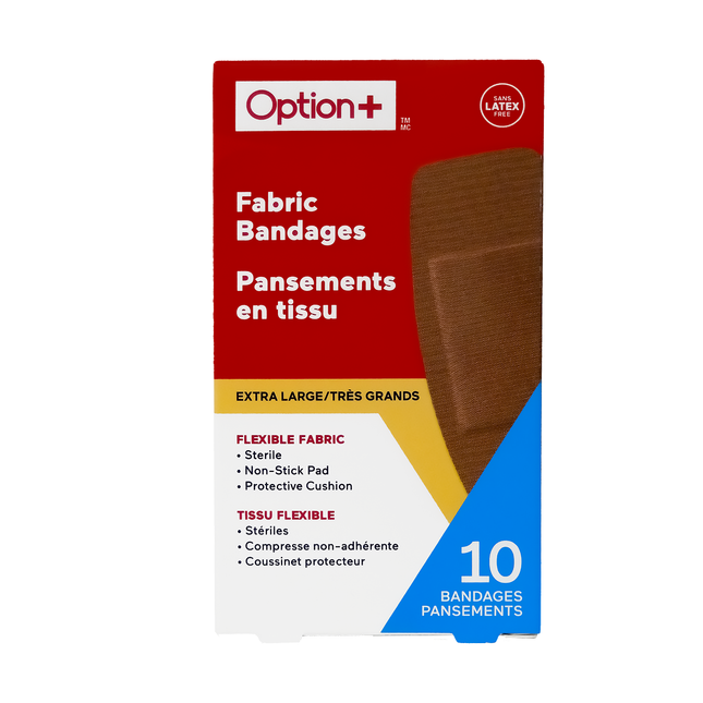 Option+ - Pansements en tissu souple extra larges 10 cm x 5 cm | 10 pansements