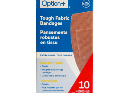 Option+ Tough Fabric Bandages, Extra Large | 10 Bandages