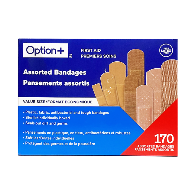 Option+ Pansements assortis, format économique | 170 pansements assortis