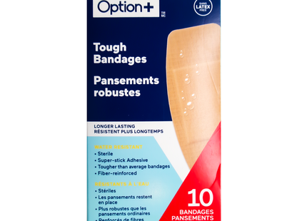 Option+ Tough Bandages Latex Free Longer Lasting | 10 Bandages