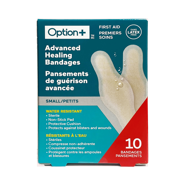 Option+ Advanced Water Resistant Healing Bandages, Small | 10 Bandages