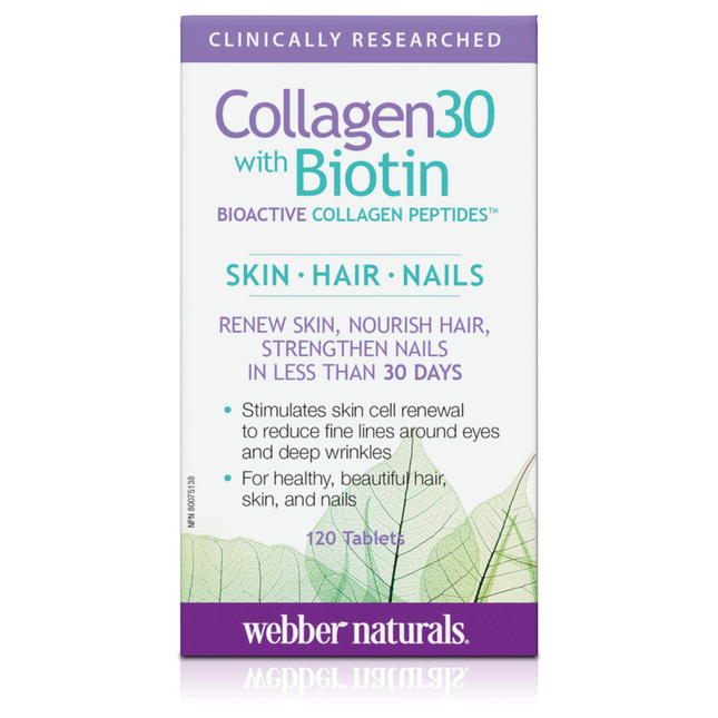 Webber Naturals - Collagène 30 avec biotine pour la peau, les cheveux et les ongles | 120 comprimés