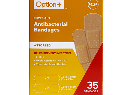 Option+ Antibacterial Bandages, Assorted | 35 Bandages