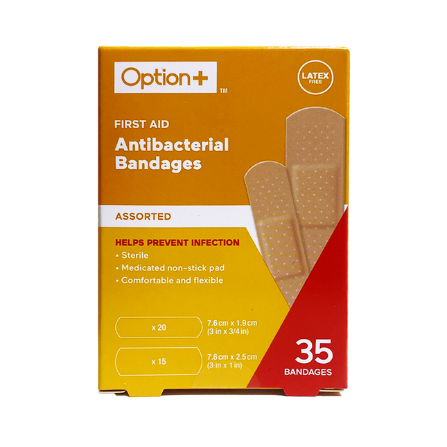 Pansements antibactériens Option+, assortis | 35 pansements