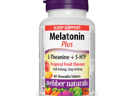 Webber Naturals - Melatonin Plus with L-Theanine and 5-HTP, Tropical Fruit Flavour | 40 Chewable Tablets