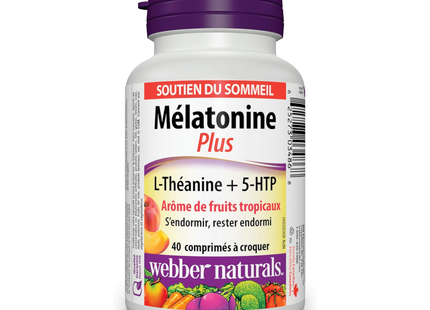 Webber Naturals - Melatonin Plus with L-Theanine and 5-HTP, Tropical Fruit Flavour | 40 Chewable Tablets