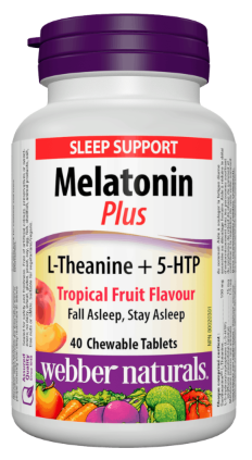 Webber naturals Melatonin Plus avec L-théanine et 5-HTP - Saveur de fruits tropicaux | 40 comprimés à croquer