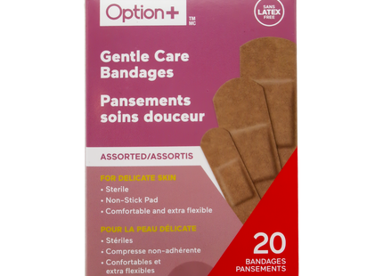 Option+ Gentle Care Assorted Latex Free Bandages | 20 Bandages