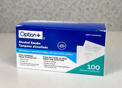 Option+ - Alcohol Swabs | 100 Individually Wrapped Swabs