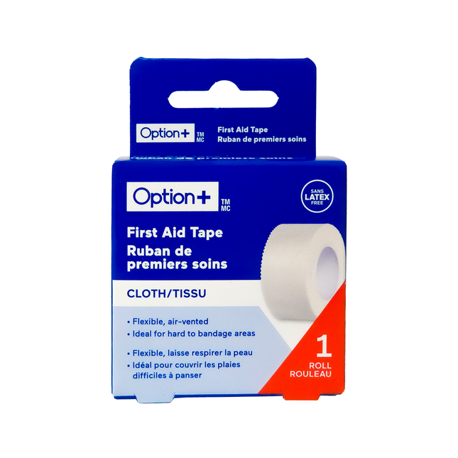 Option+ Ruban de premiers secours en tissu 2,5 cm x 9,1 m | 1 rouleau