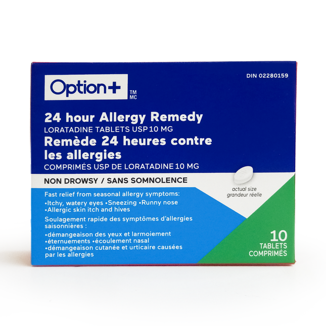 Option+ Remède 24 heures contre les allergies, sans somnolence | 10 comprimés