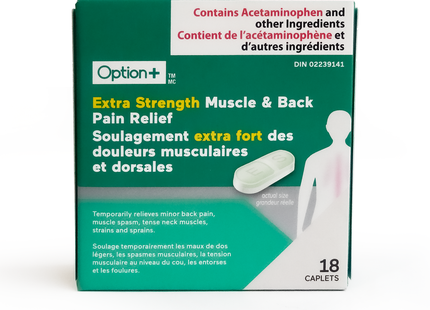 Option+ Extra Strength Muscle & Back Pain Relief | 18 caplets