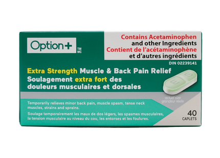 Option+ Soulagement des douleurs musculaires et dorsales extra fortes | 40 caplets