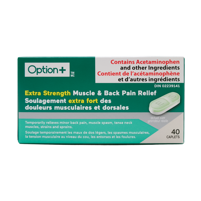 Option+ Soulagement des douleurs musculaires et dorsales extra fortes | 40 caplets