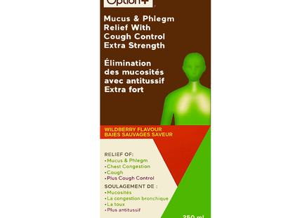 Option+ Mucus & Phlegm Relief With Cough Control, Extra Strength | 250 mL