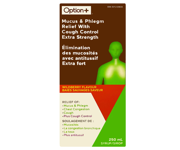 Option+ Mucus & Phlegm Relief With Cough Control, Extra Strength | 250 ...