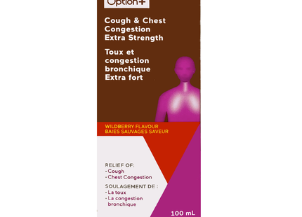 Option+ Cough & Chest Congestion Wildberry Flavour, Extra Strength | 100 mL