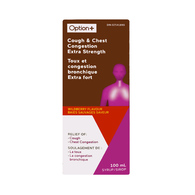 Option+ Cough & Chest Congestion Wildberry Flavour, Extra Strength | 100 mL