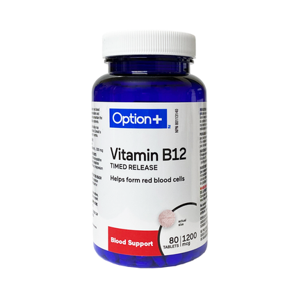 Option+ Vitamine B12 à libération prolongée 1200 mcg | 80 comprimés