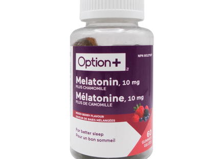 Option+ Melatonin Gummies 10 mg with Chamomile, Mixed Berry | 60 Gummies