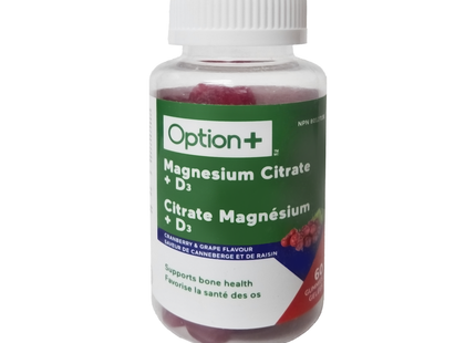 Option+ - Magnesium Citrate + D3 - Cranberry & Grape Flavour | 60 Gummies