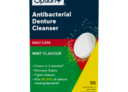 Option+ - Antibacterial Denture Cleanser Daily Care - Mint Flavour | 96 Tablets