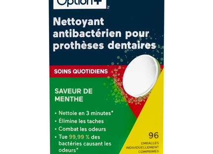 Option+ - Antibacterial Denture Cleanser Daily Care - Mint Flavour | 96 Tablets