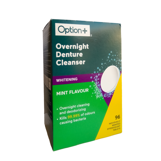 Option+ Overnight Denture Cleanser - Mint Flavour | 96 Individually Wrapped