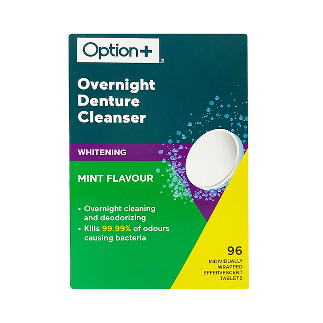 Option+ Overnight Denture Cleanser, Mint Flavour | 96 Individually Wrapped