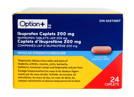 Option+ Ibuprofen Caplets 200 mg, Regular Strength | 24 Caplets