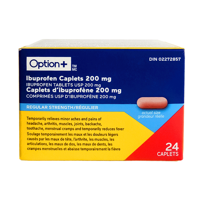 Option+ Ibuprofen Caplets 200 mg, Regular Strength | 24 Caplets