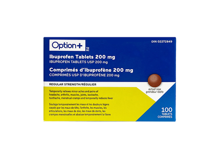 Option+ Ibuprofen USP 200 mg, Regular Strength | 100 Tablets