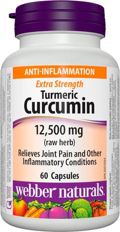 Curcumine de curcuma extra forte Webber Naturals - 12 500 mg (herbe crue) | 60 Gélules