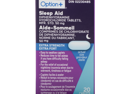 Option+ Extra Strength Sleep Aid Diphenhydramine Hydrochloride 50 mg | 20 Caplets
