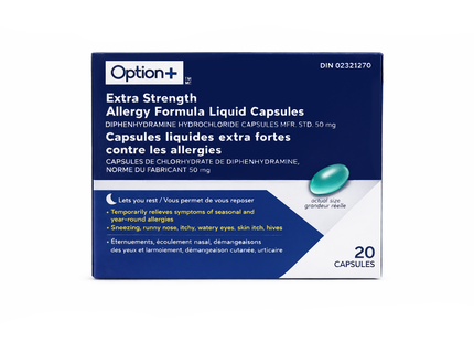 Option+ Extra Strength Allergy Formula Liquid | 20 Capsules