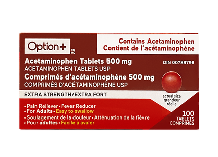 Option+ Acetaminophen Tablets 500 mg, Extra Strength | 100 Tablets